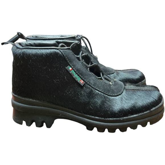 Pajar Black Leather Short Hair Low Heel Winter Booties Women's Size 7 - Picture 3 of 8